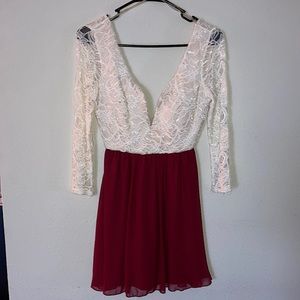 A’gaci dress, small, red and off white lace
